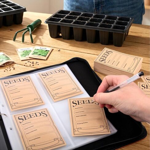 Seed Storage Organizer Binder with 60 PCS Reusable Seed Envelopes - 30 Pack Sheet Protectors Holds 120 Packets Envelopes, Seed Saving Bag for Garden Planner in Saudi Arabia