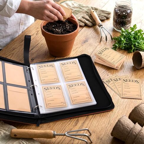Seed Storage Organizer Binder with 60 PCS Reusable Seed Envelopes - 30 Pack Sheet Protectors Holds 120 Packets Envelopes, Seed Saving Bag for Garden Planner in Saudi Arabia