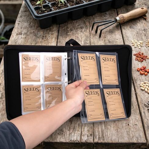 Seed Storage Organizer Binder with 60 PCS Reusable Seed Envelopes - 30 Pack Sheet Protectors Holds 120 Packets Envelopes, Seed Saving Bag for Garden Planner in Saudi Arabia