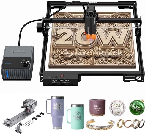 ATOMSTACK 20W A20 PRO V2 Laser Engraver with Auto Air Assist & R8 Rotary Chuck, 0.06mm High Accuracy Laser Cutter for Wood, Metal, Acrylic and Glass, Professional DIY Laser Engraving Machine in Saudi Arabia