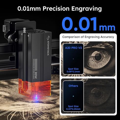 ATOMSTACK 20W A20 PRO V2 Laser Engraver with Auto Air Assist & R8 Rotary Chuck, 0.06mm High Accuracy Laser Cutter for Wood, Metal, Acrylic and Glass, Professional DIY Laser Engraving Machine in Saudi Arabia