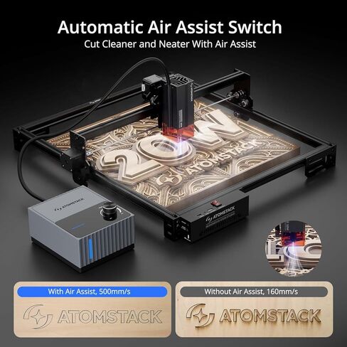 ATOMSTACK 20W A20 PRO V2 Laser Engraver with Auto Air Assist & R8 Rotary Chuck, 0.06mm High Accuracy Laser Cutter for Wood, Metal, Acrylic and Glass, Professional DIY Laser Engraving Machine in Saudi Arabia