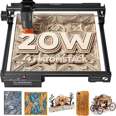 ATOMSTACK 20W A20 PRO V2 Laser Engraver with Auto Air Assist & R8 Rotary Chuck, 0.06mm High Accuracy Laser Cutter for Wood, Metal, Acrylic and Glass, Professional DIY Laser Engraving Machine in Saudi Arabia