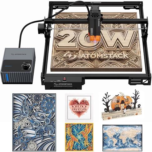 ATOMSTACK 20W A20 PRO V2 Laser Engraver with Auto Air Assist & R8 Rotary Chuck, 0.06mm High Accuracy Laser Cutter for Wood, Metal, Acrylic and Glass, Professional DIY Laser Engraving Machine in Saudi Arabia
