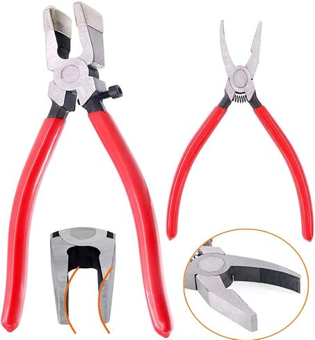 2Pcs Premium Glass Cutting Running Pliers & Breaking Pliers Kit, Heavy Duty Stained Glass Grozing Tool with Rubber Tips, Limited Warranty in Saudi Arabia
