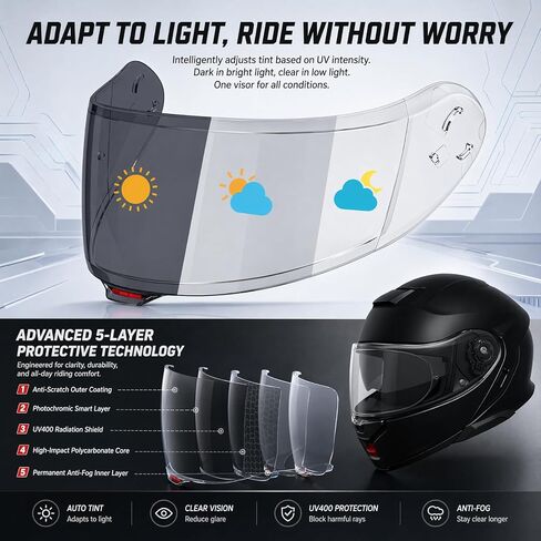 PSLER Photochromic Neotec 3 Visor - Neotec 3 Helmet Tinted Visor CNS-3C Face Shield Replacement for Neotec 3 CNS-3C,Photochromic in Kuwait