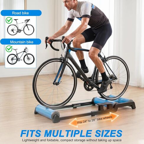 Bike Rollers Indoor Trainer, Rodillo Bicicleta para Cycling Bicycle Trainers, Silent Aluminum Alloy Stable Steel Frame Wide Compatibility for Road Mountain City Bikes Indoor Riding Training Platform in Saudi Arabia