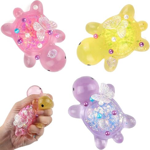 Anboor 3 Pcs Turtle Squishies Toys, 3.15" Soft Sticky Glittery Turtle Squeeze Fidget Toys Stress Relief for Kids Adults Autism Birthday Gifts in Kuwait