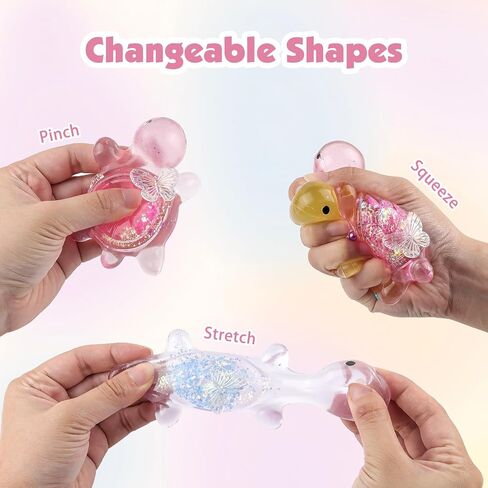 Anboor 3 Pcs Turtle Squishies Toys, 3.15" Soft Sticky Glittery Turtle Squeeze Fidget Toys Stress Relief for Kids Adults Autism Birthday Gifts in Kuwait