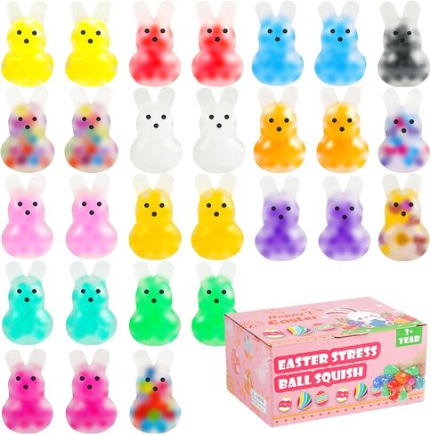 28Pack Easter Squishies,Easter Bunny Stress Balls for Adults,Easter Basket Stuffers,Bulk Squishy Easter Toys Stress Relief Fidget,Easter Egg Fillers Party Favors Gifts in Saudi Arabia