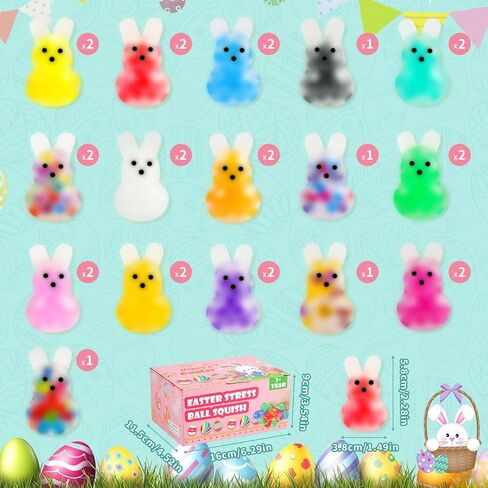 28Pack Easter Squishies,Easter Bunny Stress Balls for Adults,Easter Basket Stuffers,Bulk Squishy Easter Toys Stress Relief Fidget,Easter Egg Fillers Party Favors Gifts in Saudi Arabia