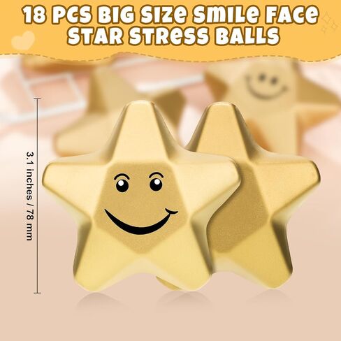 Deekin 18 Pieces 3.1 Inch Star Stress Balls Star Foam Relief Stress Ball for School Reward Student Party Bag Fillers(Smile Face) in Saudi Arabia