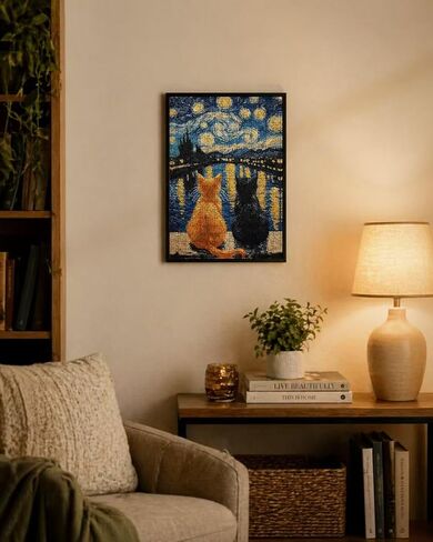 300 Piece Cat Jigsaw Puzzle for Adults, Van Gogh Starry Night Inspired Art Warm Cat Puzzle, 15 x 10 in Finished Size, Beginner-Friendly Relaxing Puzzle Gift for Animal Lovers & Home Decor in Kuwait
