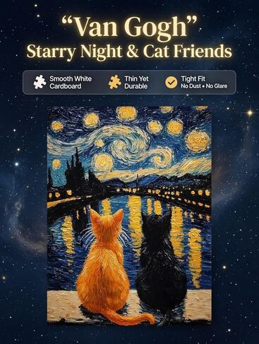 300 Piece Cat Jigsaw Puzzle for Adults, Van Gogh Starry Night Inspired Art Warm Cat Puzzle, 15 x 10 in Finished Size, Beginner-Friendly Relaxing Puzzle Gift for Animal Lovers & Home Decor in Kuwait