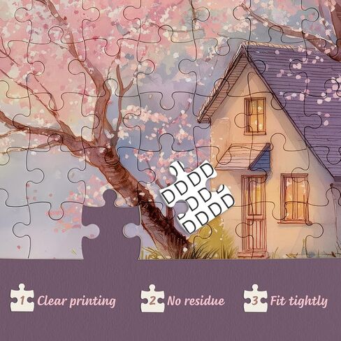 Colorful Flower Tree Puzzles for Adults 1000 Pieces Art, Beautiful Plant House Lake Landscape Nature Jigsaw Puzzles, Pretty Country Spring Pink Floral Scenery Puzzle in Saudi Arabia