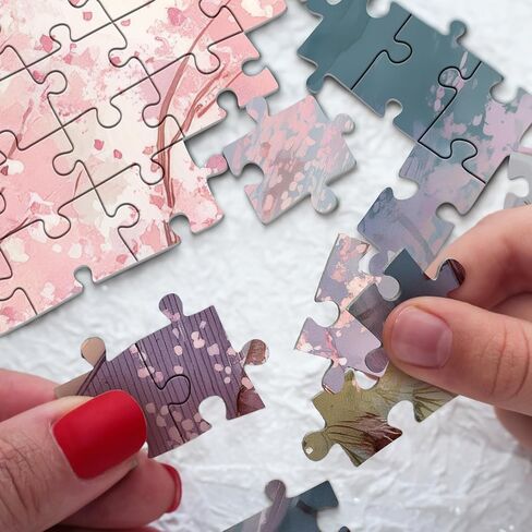 Colorful Flower Tree Puzzles for Adults 1000 Pieces Art, Beautiful Plant House Lake Landscape Nature Jigsaw Puzzles, Pretty Country Spring Pink Floral Scenery Puzzle in Saudi Arabia