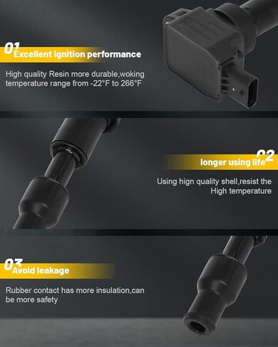 OCPTY مناسب 2019-2020 لـ Genesis G70 3.3L/V6، 2020-2021 لـ Hyundai لـ Palisade 3.8L/V6، 2018-2020 لـ Kia Stinger 3.3L/V6 استبدال ملفات الإشعال 4-PINS Coil Pack #UF844 (مجموعة من 3) in Kuwait