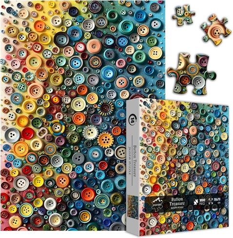 PICKFORU Colorful Buttons Puzzles for Adults 1000 Pieces, Hard Impossible Button Art Theme Jigsaw Puzzle, Rainbow Gradient Difficult Challenging for Adults in Kuwait