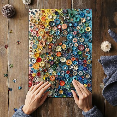PICKFORU Colorful Buttons Puzzles for Adults 1000 Pieces, Hard Impossible Button Art Theme Jigsaw Puzzle, Rainbow Gradient Difficult Challenging for Adults in Kuwait
