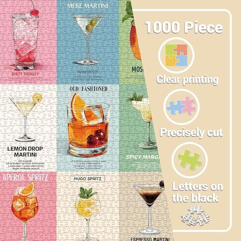 Cocktails Theme Puzzles for Adults 1000 Pieces.Colorful Cocktail Beverage Art Jigsaw Puzzles.Cool Summer Drink Puzzles in Saudi Arabia