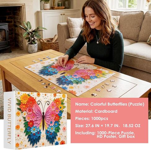 Butterfly Puzzles for Adults 1000 Pieces, Funny Puzzle, Colorful Flower Animal Jigsaw Puzzles, Organizor Box, Thick & Sturdy, Home Decor, Challenging Family Puzzle, Gifts Puzzle Lovers(27.5x19.6 in) in Kuwait