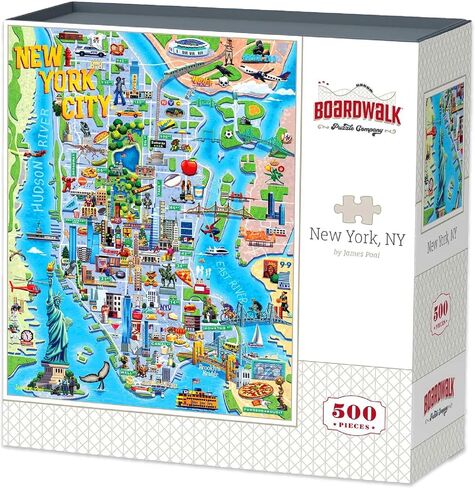 Boardwalk Puzzles New York, NY, 500 Piece Jigsaw Puzzle for Adults, 16 x 20 Inches, Made in USA in Saudi Arabia