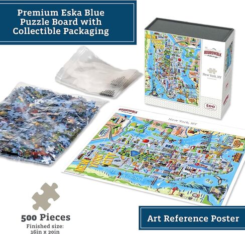 Boardwalk Puzzles New York, NY, 500 Piece Jigsaw Puzzle for Adults, 16 x 20 Inches, Made in USA in Saudi Arabia