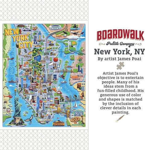 Boardwalk Puzzles New York, NY, 500 Piece Jigsaw Puzzle for Adults, 16 x 20 Inches, Made in USA in Saudi Arabia
