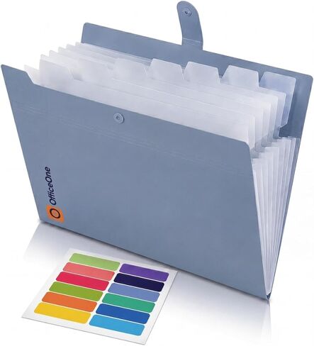 OfficeOne 8-Pocket Expanding File Folder, A4 Letter Size Accordion Document Organizer with Snap Closure, Labeled Tabs & Customizable Color-Coding Stickers, Home Office School (Slate Blue) in Saudi Arabia