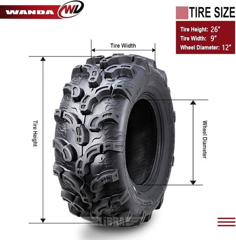 مجموعة إطارات WANDA Super Lug Mud ATV مقاس 26x9-12 مناسبة لـ 2017 Polaris Ranger 1000 Crew/XP ATV Front in Kuwait