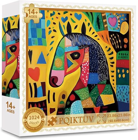 Jigsaw Puzzles 1024 Pieces Colorful Folk Art Horse Digital Print, Puzzles for Adults, with Letters on Back,Funny Artical Gift for Family（23.86 x 23.86 inches） in Saudi Arabia