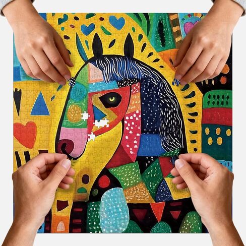 Jigsaw Puzzles 1024 Pieces Colorful Folk Art Horse Digital Print, Puzzles for Adults, with Letters on Back,Funny Artical Gift for Family（23.86 x 23.86 inches） in Kuwait