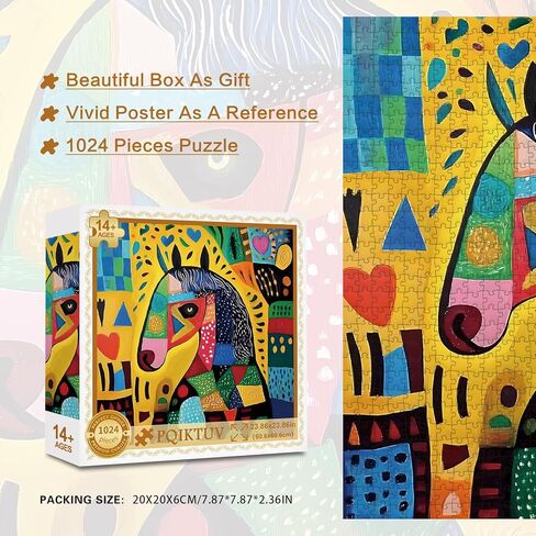 Jigsaw Puzzles 1024 Pieces Colorful Folk Art Horse Digital Print, Puzzles for Adults, with Letters on Back,Funny Artical Gift for Family（23.86 x 23.86 inches） in Kuwait