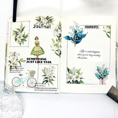 40pcs PET Transparent Clear Vinyl White Lily Blue Flower Stickers Decals Bulk Waterproof for Scrapbooking Crafts Wall Car Envelopes Windows Resin Journaling Water Bottles Planners Cups Adults in Saudi Arabia