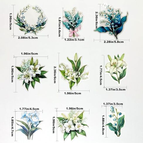 40pcs PET Transparent Clear Vinyl White Lily Blue Flower Stickers Decals Bulk Waterproof for Scrapbooking Crafts Wall Car Envelopes Windows Resin Journaling Water Bottles Planners Cups Adults in Saudi Arabia