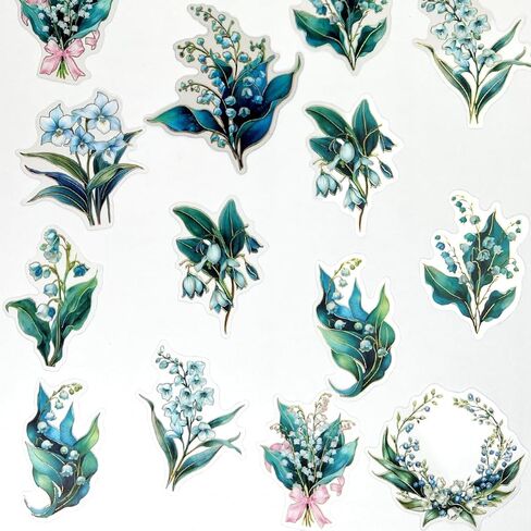 40pcs PET Transparent Clear Vinyl White Lily Blue Flower Stickers Decals Bulk Waterproof for Scrapbooking Crafts Wall Car Envelopes Windows Resin Journaling Water Bottles Planners Cups Adults in Saudi Arabia