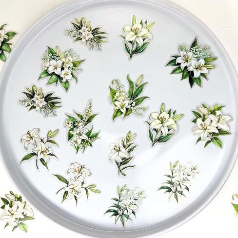 40pcs PET Transparent Clear Vinyl White Lily Blue Flower Stickers Decals Bulk Waterproof for Scrapbooking Crafts Wall Car Envelopes Windows Resin Journaling Water Bottles Planners Cups Adults in Saudi Arabia