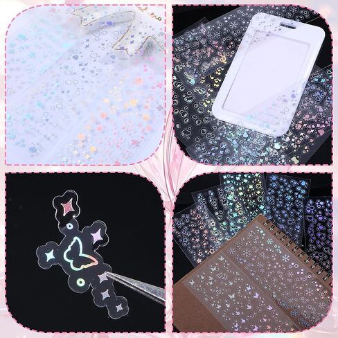 24 Sheets Photocard Stickers, Korean Deco Stickers, Holographic Glitter Deco Sticker, Waterproof Double-Sided Decos Sticker for Photocard and Journal Decor in Saudi Arabia