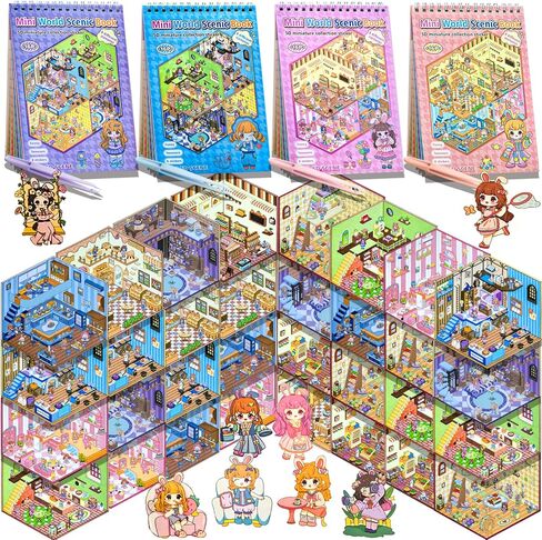 4 Sticker Books, 32 Sets DIY 3D Sticker Scene Collection, Design Your Own Houses, Buildings, Shops & Amusement Parks with Stickers for Kids & Adults, Perfect for Birthdays, Parties & Holiday Gifts in Saudi Arabia