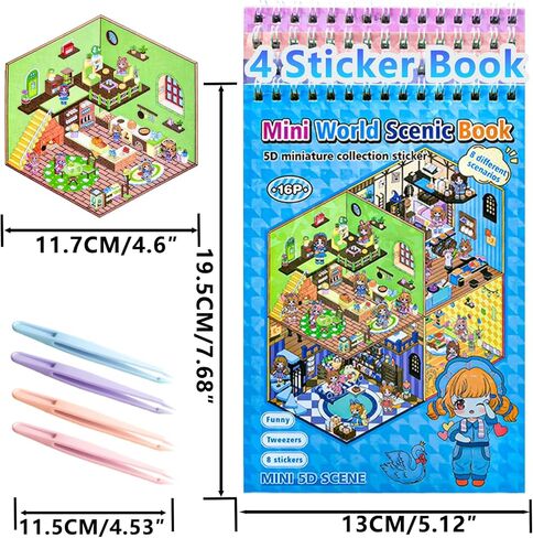 4 Sticker Books, 32 Sets DIY 3D Sticker Scene Collection, Design Your Own Houses, Buildings, Shops & Amusement Parks with Stickers for Kids & Adults, Perfect for Birthdays, Parties & Holiday Gifts in Saudi Arabia