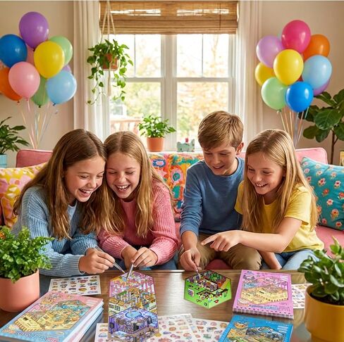 4 Sticker Books, 32 Sets DIY 3D Sticker Scene Collection, Design Your Own Houses, Buildings, Shops & Amusement Parks with Stickers for Kids & Adults, Perfect for Birthdays, Parties & Holiday Gifts in Saudi Arabia
