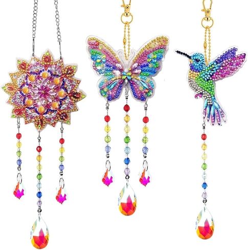 3 Pcs Diamond Painting Keychain Kits Flower Butterfly Bird Diamond Art Ornaments Key Rings DIY 5D Art Pedants for Beginners Birthday Christmas Crafting Home Party Decor in Kuwait