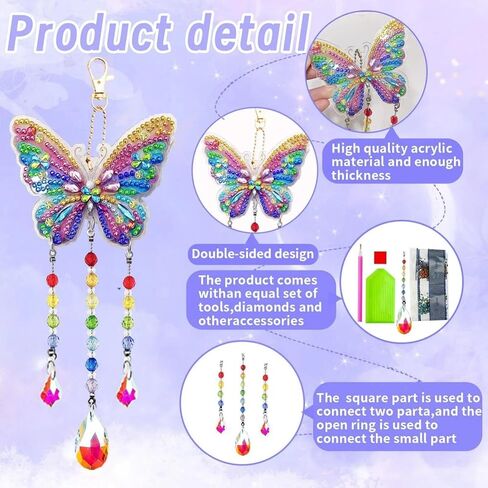3 Pcs Diamond Painting Keychain Kits Flower Butterfly Bird Diamond Art Ornaments Key Rings DIY 5D Art Pedants for Beginners Birthday Christmas Crafting Home Party Decor in Kuwait