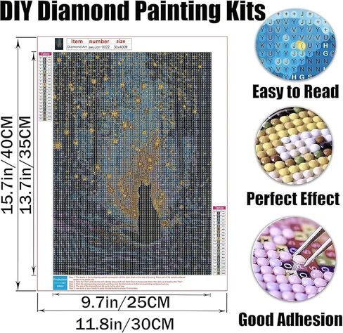 AWUJON Diamond Painting Kits for Adults, 5D Diamond Art Kits Full Drill Diamond Dots DIY Paintings with Diamonds Gem Art and Crafts Home Wall Decor 12x16inch (Black Cat) in Saudi Arabia