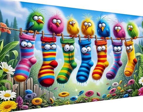 Birds Large Diamond Art Painting Kits for Adults, Full Drill Diamond Dots Paintings for Beginners, Embroidery Rhinestone Diamond Crystal Craft Canvas Home Wall Decor 27.5 X 15.7inch Socks and birds in Kuwait