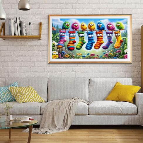 Birds Large Diamond Art Painting Kits for Adults, Full Drill Diamond Dots Paintings for Beginners, Embroidery Rhinestone Diamond Crystal Craft Canvas Home Wall Decor 27.5 X 15.7inch Socks and birds in Kuwait