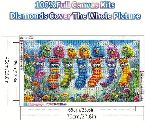 Birds Large Diamond Art Painting Kits for Adults, Full Drill Diamond Dots Paintings for Beginners, Embroidery Rhinestone Diamond Crystal Craft Canvas Home Wall Decor 27.5 X 15.7inch Socks and birds in Kuwait