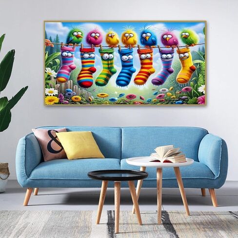 Birds Large Diamond Art Painting Kits for Adults, Full Drill Diamond Dots Paintings for Beginners, Embroidery Rhinestone Diamond Crystal Craft Canvas Home Wall Decor 27.5 X 15.7inch Socks and birds in Kuwait