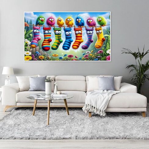 Birds Large Diamond Art Painting Kits for Adults, Full Drill Diamond Dots Paintings for Beginners, Embroidery Rhinestone Diamond Crystal Craft Canvas Home Wall Decor 27.5 X 15.7inch Socks and birds in Kuwait