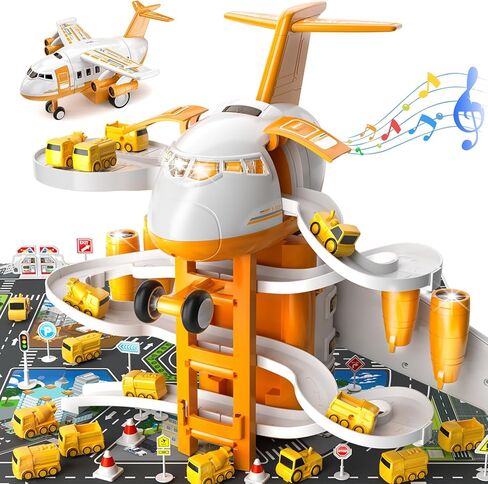 MSKOLER Airplane Toys for Toddlers 2-4 - Boy Toy Car Race Tracks for Kids Ages 3-5 with 8 Small Car Toys, Toddlers Educational Toy, Birthday Gifts for Boys 3-5 in Kuwait